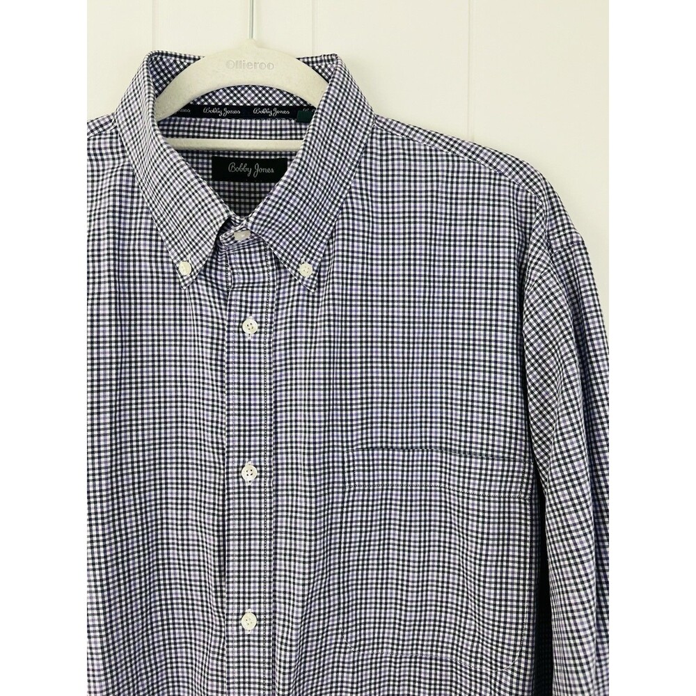 Bobby Jones Mens XL Blue White Gingham Check Cotton Button Down Dress Shirt